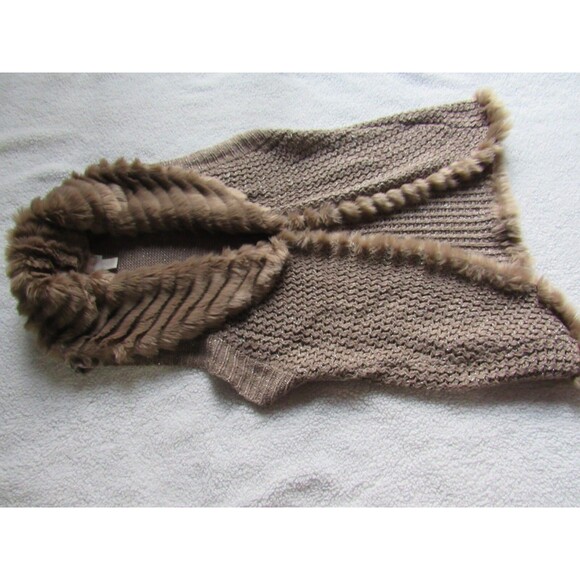 Drama Sweater Vest Foster Faux Fur Trim Shawl Collar Brown Metallic Chico's 2 - Picture 8 of 16